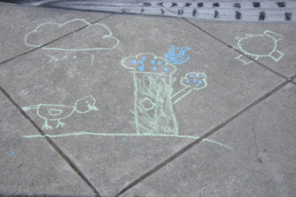 Chalk art bird and tree
