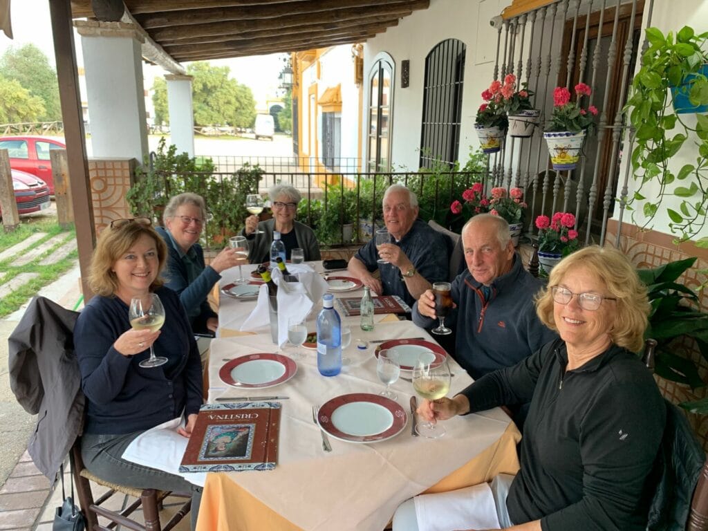 Birding group eating outdoors in Spain