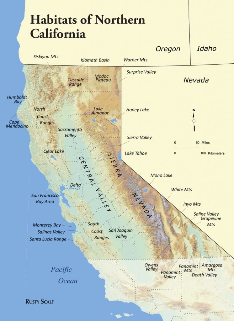 Habitat map by Rusty Scalf in Birds of Northern California