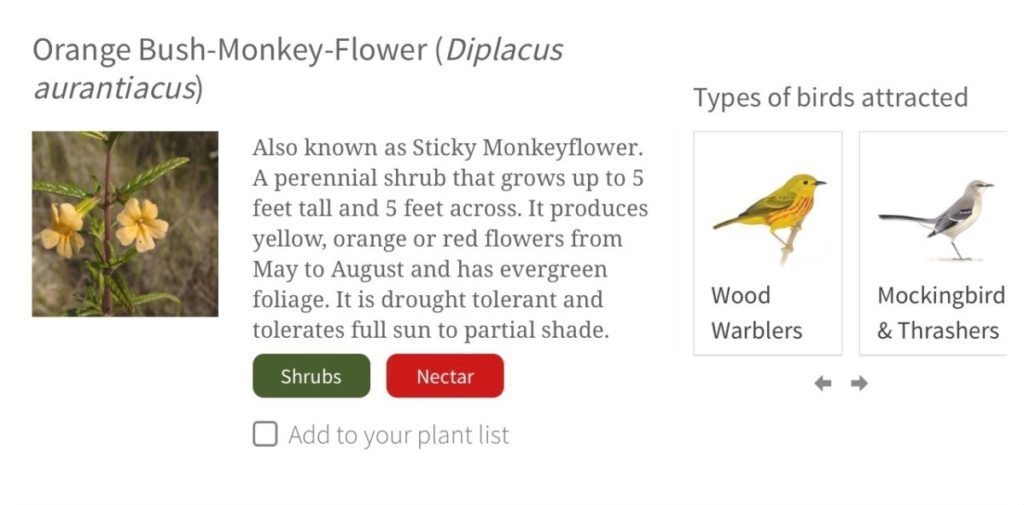 From NAS's Plants for Birds web site